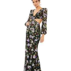 Mac Duggal Floral Sequin Cutout Gown